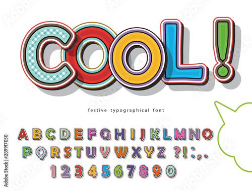Comic font design. Funny pop art letters and numbers. Vector