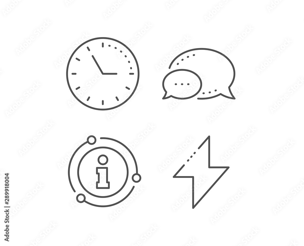 Energy line icon. Chat bubble, info sign elements. Thunderbolt sign. Electric power symbol. Linear energy outline icon. Information bubble. Vector Energy line icon. Chat bubble, info sign elements. Thunderbolt sign. Electric power symbol. Linear energy outline icon. Information bubble. Vector