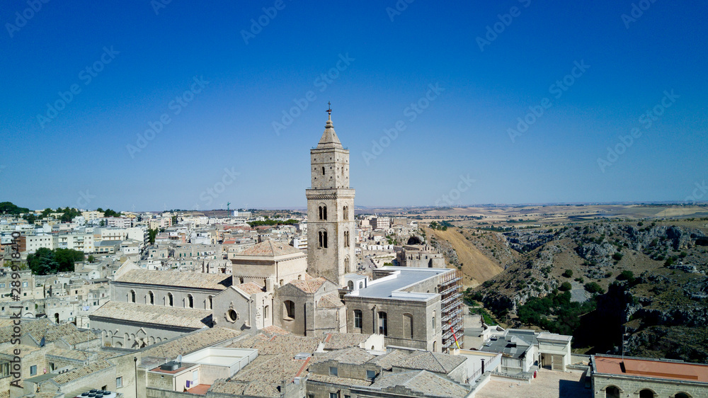 Aerial photo shooting with drone of Matera, a famous Italy town for houses of stones, is one of the Italian sites inscribed in the UNESCO World Heritage List