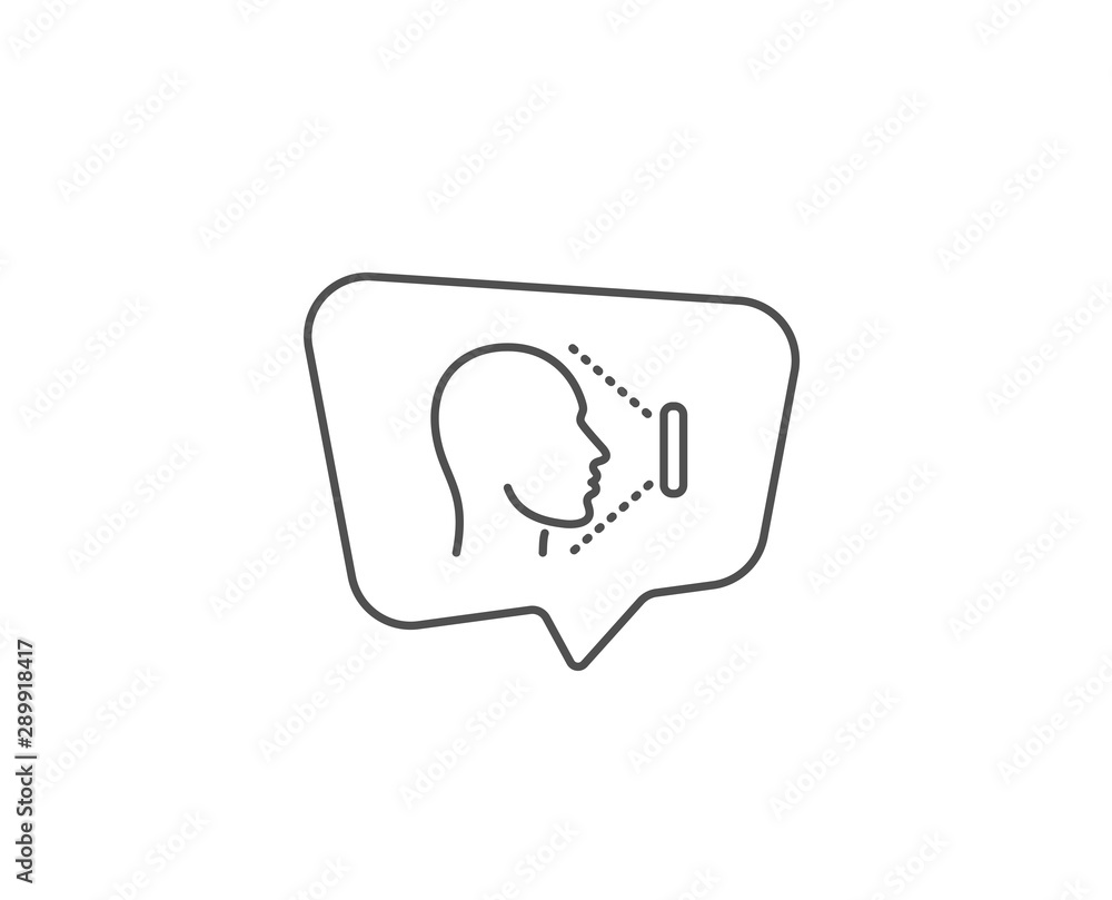Face scanning line icon. Chat bubble design. Phone Face id sign. Head identification symbol. Outline concept. Thin line face id icon. Vector Face scanning line icon. Chat bubble design. Phone Face id sign. Head identification symbol. Outline concept. Thin line face id icon. Vector