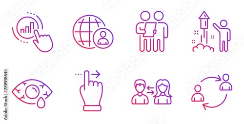 Graph chart, Ð¡onjunctivitis eye and Survey line icons set. Touchscreen gesture, Fireworks and International recruitment signs. People communication, User communication symbols. Vector