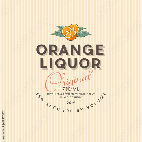 Orange  liquor label. Vintage  packaging with oranges, leaves and letters. Style packaging design.