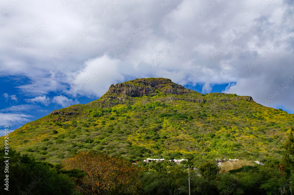 Green mountain - view from Tamarin, Riviere Noire, Mauritius.