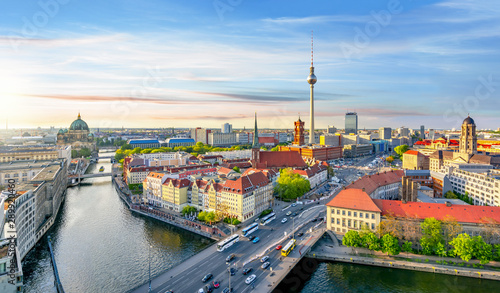 Berlin panorama with Berlin cathedral, Spree river, Town Hall and Television tower, Germany