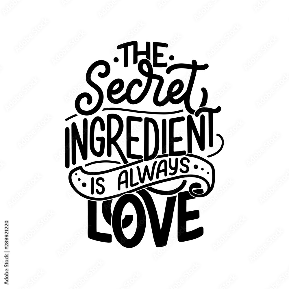 Obraz premium Vector card with hand drawn unique typography design element for greeting cards, decoration, prints and posters. Handwritten lettering quote about food and cooking.