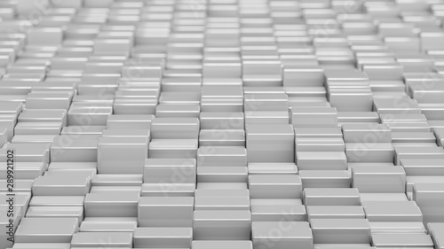 Grid of white cubes. Wide shot. 3D computer generated background image.