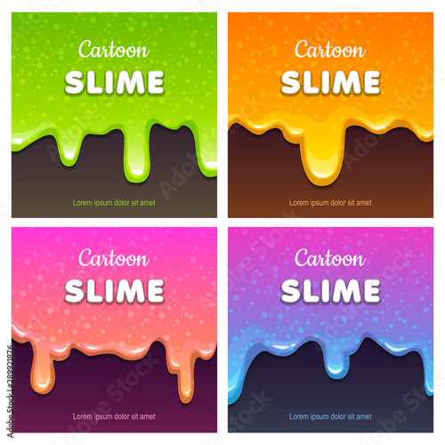 Colorful glittery slimy dribbles. Slime backgrounds set.