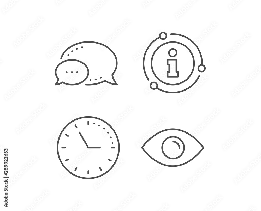 Eye line icon. Chat bubble, info sign elements. Look or Optical Vision sign. View or Watch symbol. Linear eye outline icon. Information bubble. Vector Eye line icon. Chat bubble, info sign elements. Look or Optical Vision sign. View or Watch symbol. Linear eye outline icon. Information bubble. Vector