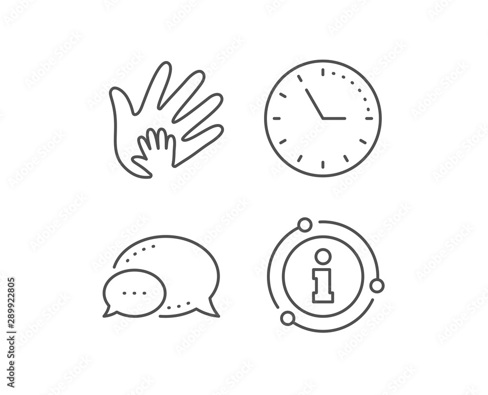 Hand line icon. Chat bubble, info sign elements. Social responsibility sign. Honesty, collaboration symbol. Linear social responsibility outline icon. Information bubble. Vector Hand line icon. Chat bubble, info sign elements. Social responsibility sign. Honesty, collaboration symbol. Linear social responsibility outline icon. Information bubble. Vector