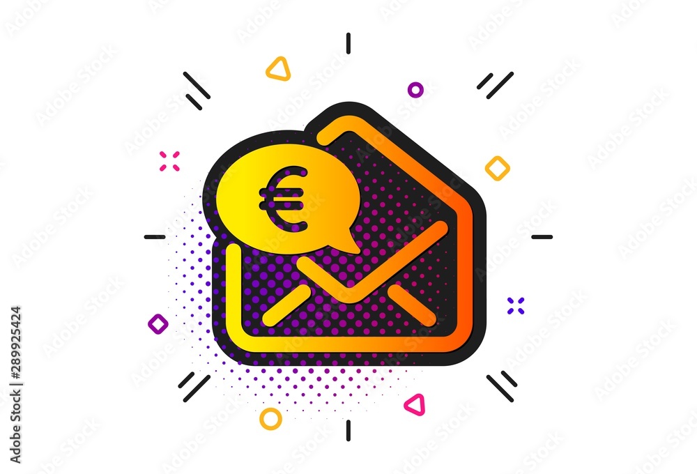 Send or receive money sign. Halftone circles pattern. Euro via mail icon. Classic flat euro money icon. Vector Send or receive money sign. Halftone circles pattern. Euro via mail icon. Classic flat euro money icon. Vector