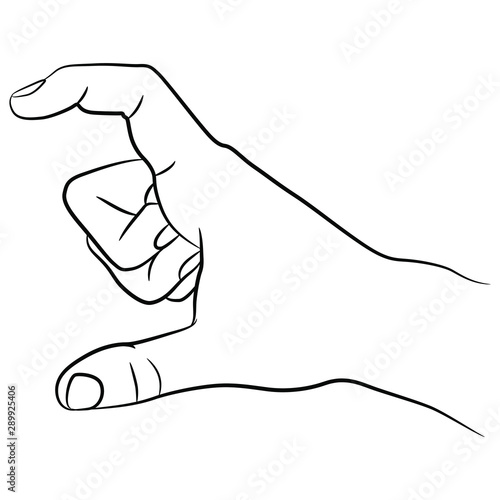 Human hand in showing size gesture. Black and white silhouette. Linear sketch.