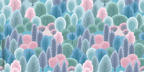 Abstract seamless pattern with winter forest. Vector background