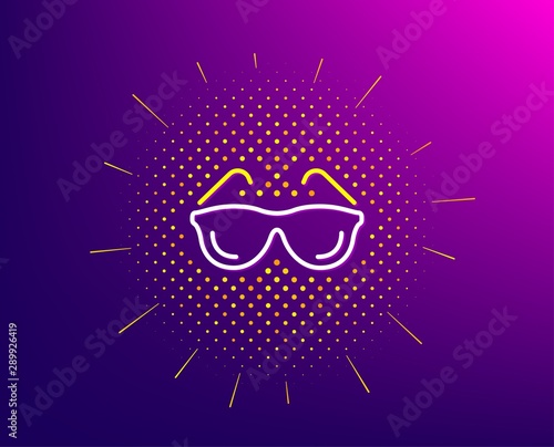 Eyeglasses line icon. Halftone pattern. Oculist clinic sign. Optometry vision symbol. Gradient background. Eyeglasses line icon. Yellow halftone pattern. Vector