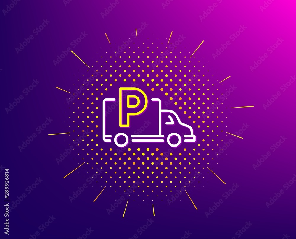 Truck parking line icon. Halftone pattern. Car park sign. Transport place symbol. Gradient background. Truck parking line icon. Yellow halftone pattern. Vector Truck parking line icon. Halftone pattern. Car park sign. Transport place symbol. Gradient background. Truck parking line icon. Yellow halftone pattern. Vector
