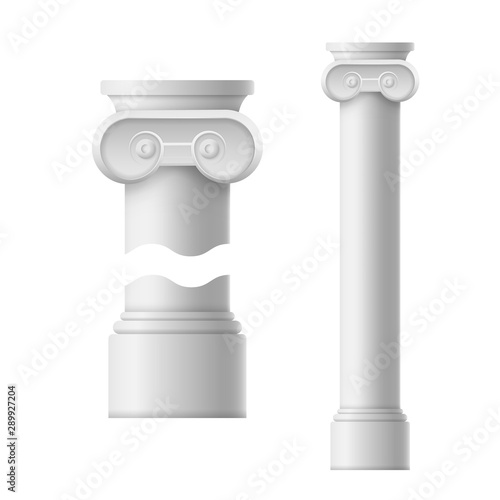 Realistic Detailed 3d Ionic Ancient Columns Set. Vector photo