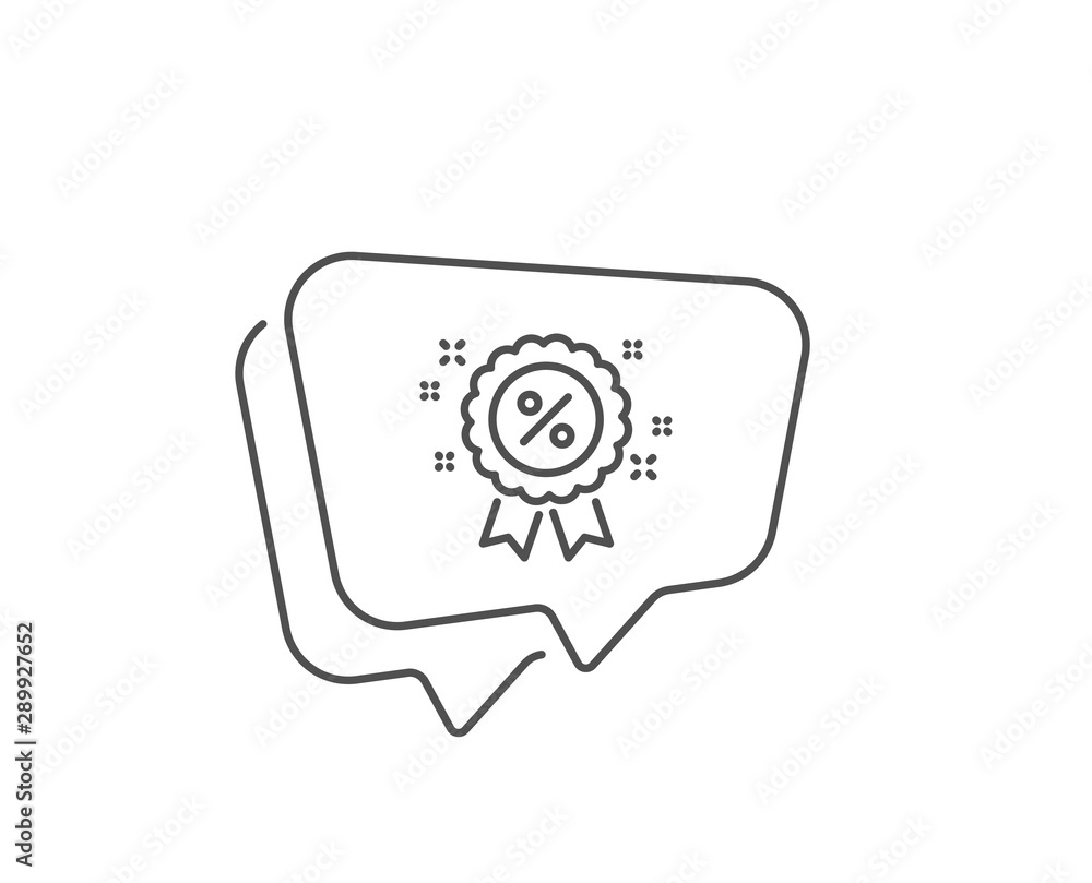 Discount award line icon. Chat bubble design. Sale shopping medal sign. Clearance symbol. Outline concept. Thin line discount icon. Vector Discount award line icon. Chat bubble design. Sale shopping medal sign. Clearance symbol. Outline concept. Thin line discount icon. Vector