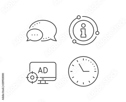 Seo adblock line icon. Chat bubble, info sign elements. Search engine optimization sign. Target symbol. Linear seo adblock outline icon. Information bubble. Vector