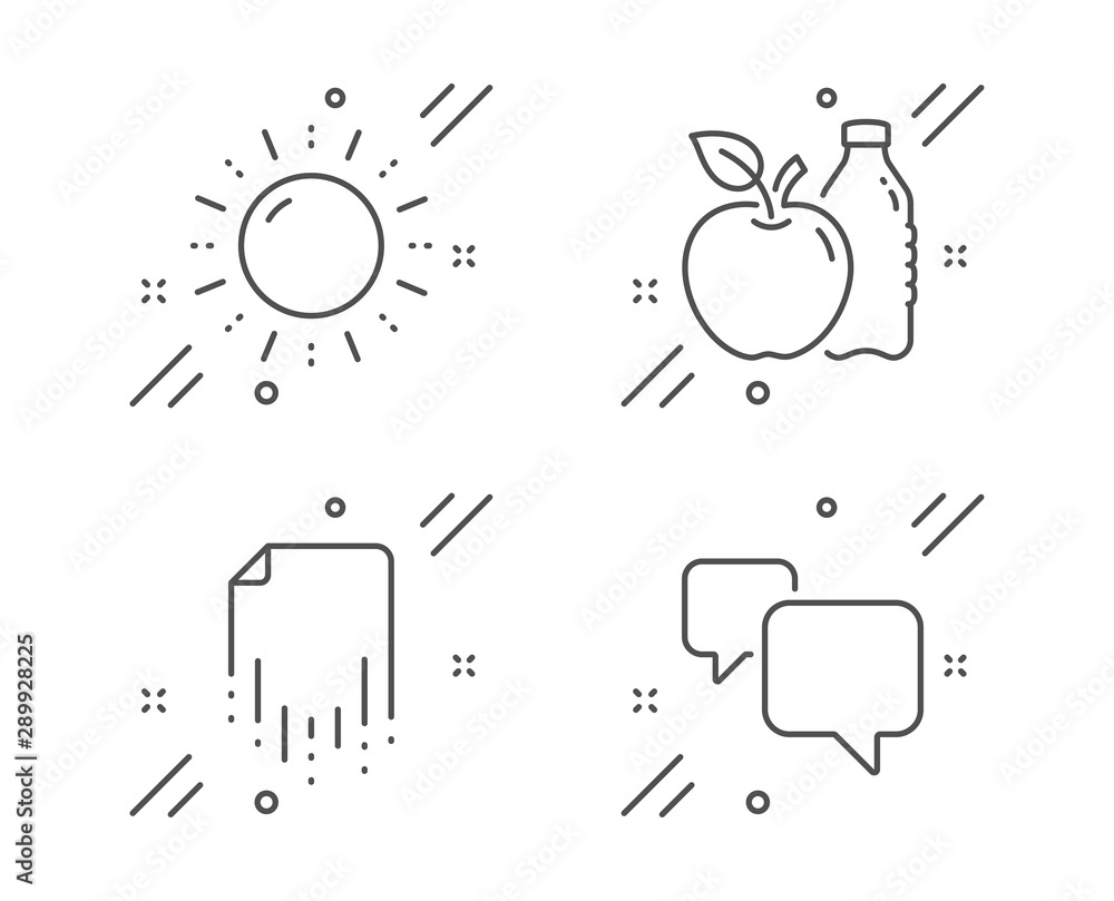 Sun energy, Recovery file and Apple line icons set. Speech bubble sign. Solar power, Backup document, Diet food. Chat message. Business set. Line sun energy outline icon. Vector Sun energy, Recovery file and Apple line icons set. Speech bubble sign. Solar power, Backup document, Diet food. Chat message. Business set. Line sun energy outline icon. Vector