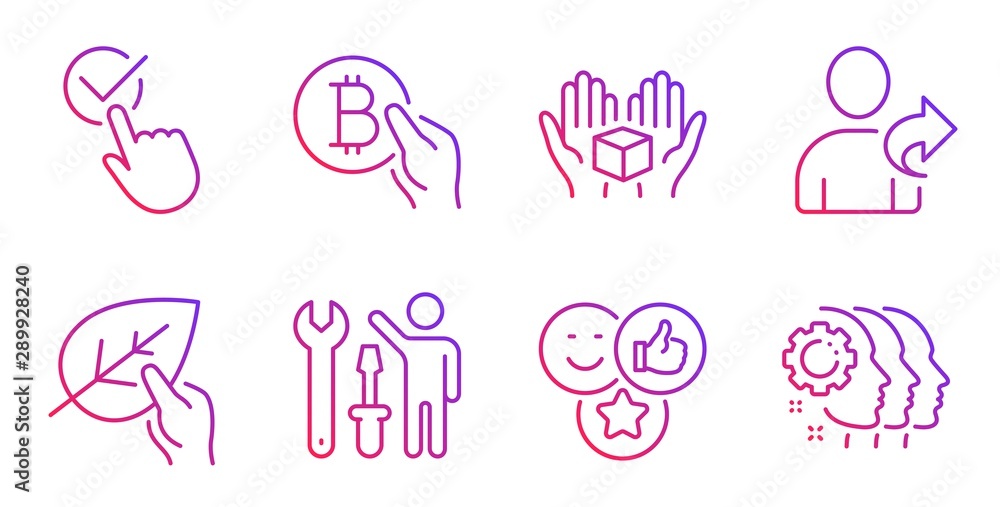 Like, Refer friend and Repairman line icons set. Bitcoin pay, Organic tested and Hold box signs. Checkbox, Employees teamwork symbols. Social media likes, Share. People set. Gradient like icon. Vector Like, Refer friend and Repairman line icons set. Bitcoin pay, Organic tested and Hold box signs. Checkbox, Employees teamwork symbols. Social media likes, Share. People set. Gradient like icon. Vector