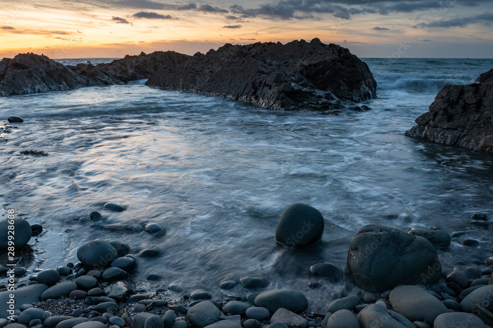 Westward Ho seascape at sunset in north devon