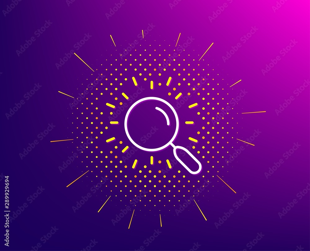 Obraz premium Search line icon. Halftone pattern. Find document sign. Magnify glass. Gradient background. Search line icon. Yellow halftone pattern. Vector