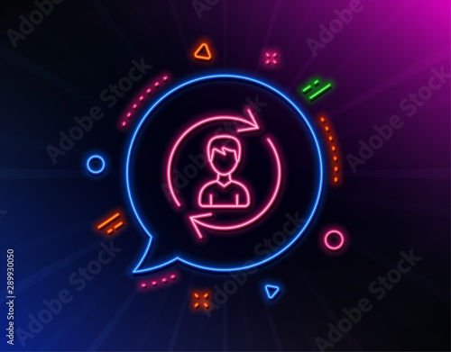 Human Resources line icon. Neon laser lights. User Profile sign. Male Person silhouette symbol. Refresh or Update sign. Glow laser speech bubble. Neon lights chat bubble. Vector