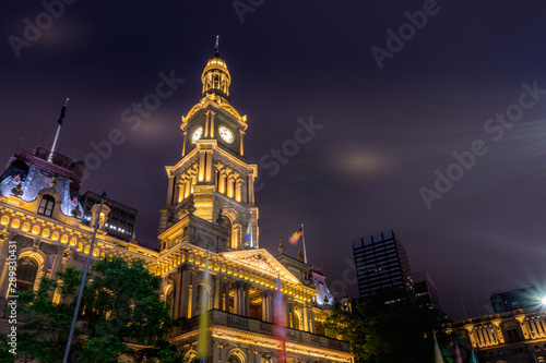 Sydney Town Hall at night. Sydney central business district. © photoopus