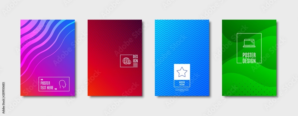 Plakat Star sign. Poster design, cover template. Laptop, International recruitment and Head line icons set. Computer, World business, Human profile. Best rank. Science set. Abstract background. Vector