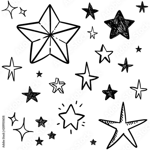 Star doodle collection. Set of hand drawn stars. Scribble illustrations.