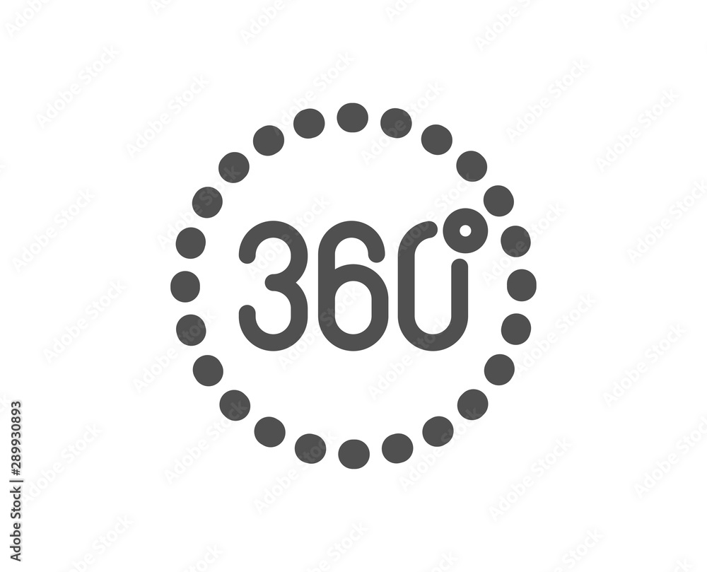 Plakat Znak z widokiem panoramicznym. Ikona 360 stopni. Symbol symulacji technologii VR. Klasyczny styl płaski. Prosta ikona 360 stopni. Wektor