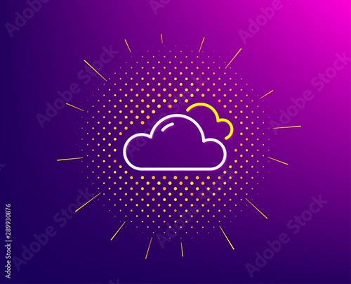 Cloudy weather line icon. Halftone pattern. Clouds sign. Sky symbol. Gradient background. Cloudy weather line icon. Yellow halftone pattern. Vector