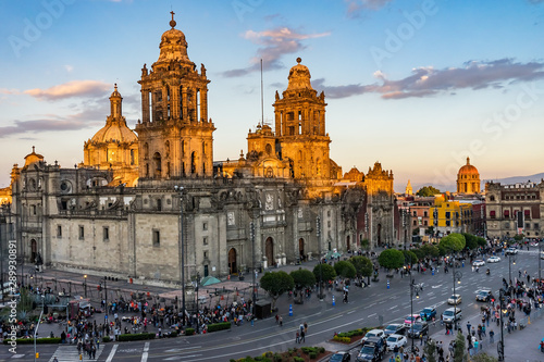 Metropolitan Cathedral Zocalo Cars Mexico City Mexico