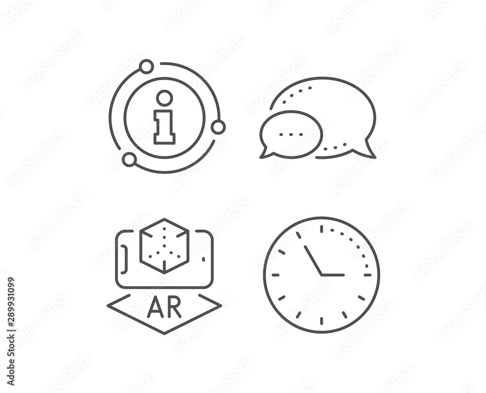 Augmented reality phone line icon. Chat bubble, info sign elements. VR simulation sign. 3d cube symbol. Linear augmented reality outline icon. Information bubble. Vector Augmented reality phone line icon. Chat bubble, info sign elements. VR simulation sign. 3d cube symbol. Linear augmented reality outline icon. Information bubble. Vector