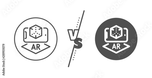 VR simulation sign. Versus concept. Augmented reality phone line icon. 3d cube symbol. Line vs classic augmented reality icon. Vector