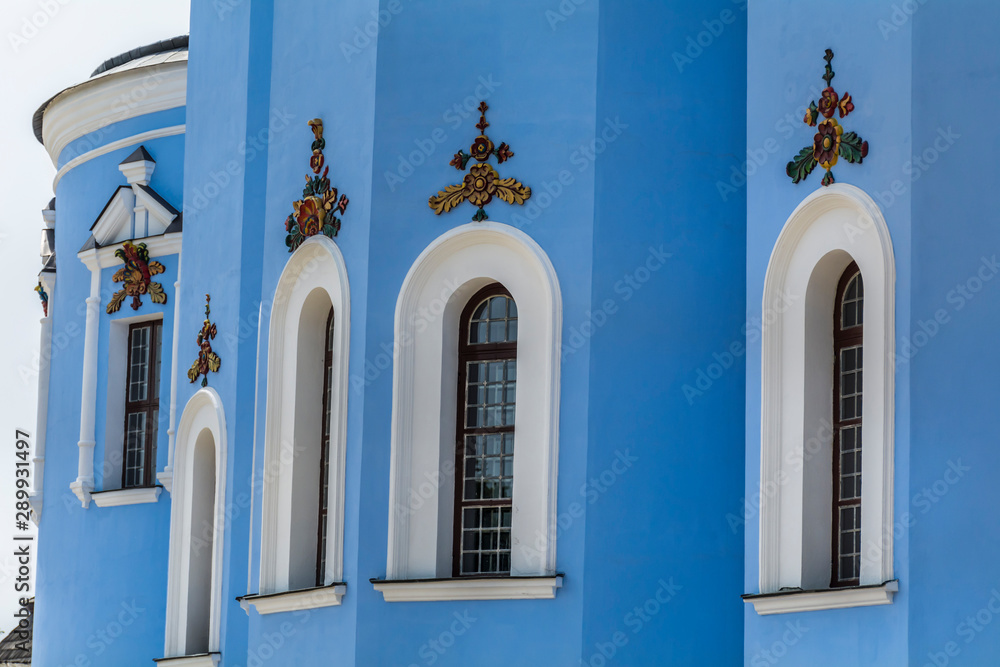 Fototapeta premium Close up Windows of a Blue Church St Andrey Monastery in Kiev