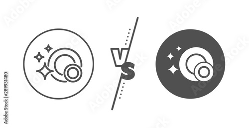 Dishwasher sign. Versus concept. Cleaning dishes line icon. Clean tableware sign. Line vs classic clean dishes icon. Vector