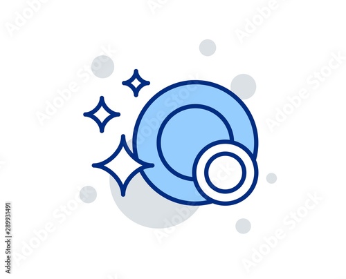 Cleaning dishes line icon. Dishwasher sign. Clean tableware sign. Linear design sign. Colorful clean dishes icon. Vector