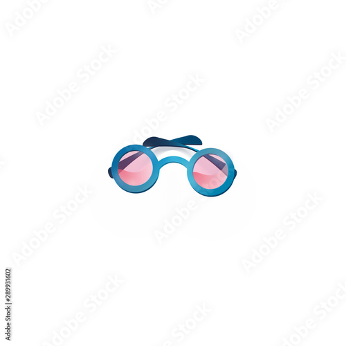 Modern design sunglasses with pink lenses and blue frame