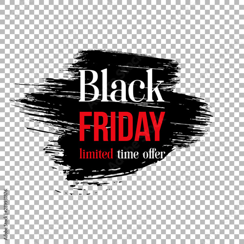 Black friday clearance sale banner template. Seasonal wholesale, shopping event advertising. Limited time offer promotion poster element. Ink brush stroke with typography on transparent background