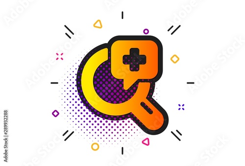 Medicine help sign. Halftone circles pattern. Medical analyzes icon. Pharmacy medication symbol. Classic flat medical analyzes icon. Vector