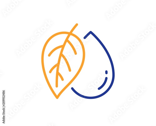 Organic tested sign. Mineral oil line icon. Water drop symbol. Colorful outline concept. Blue and orange thin line mineral oil icon. Vector