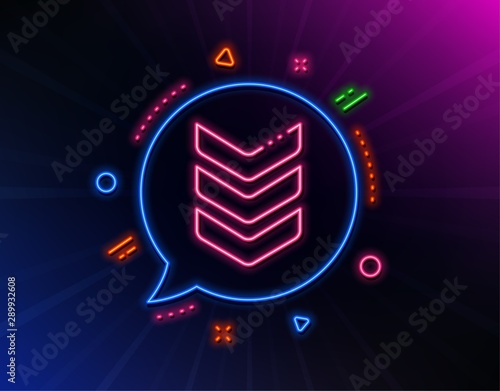 Shoulder strap line icon. Neon laser lights. Army reward sign. Best rank symbol. Glow laser speech bubble. Neon lights chat bubble. Banner badge with shoulder strap icon. Vector