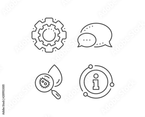 Water analysis line icon. Chat bubble  info sign elements. Dirty aqua drop sign. Search bacteria. Linear water analysis outline icon. Information bubble. Vector