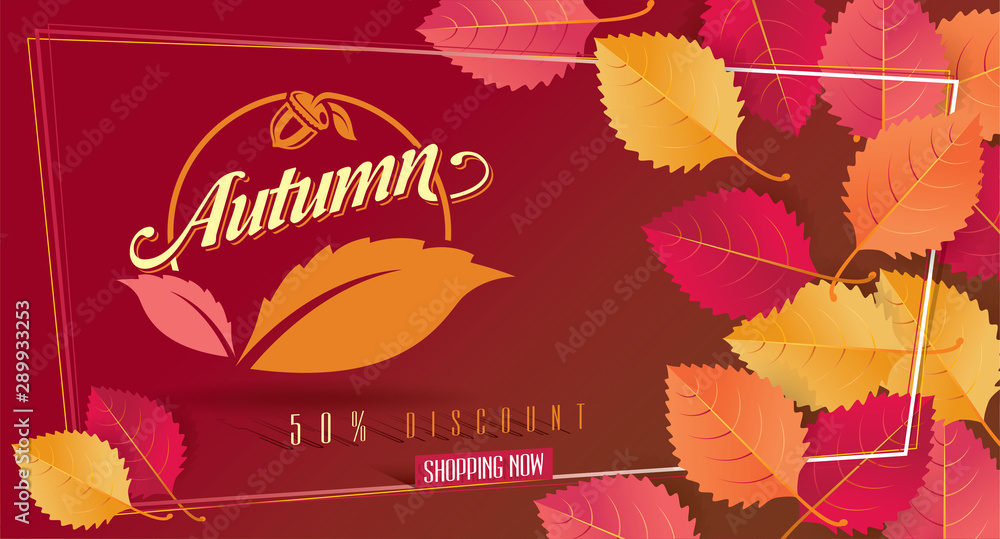 Autumn Seasonal Discount Card and Vector Web Banner