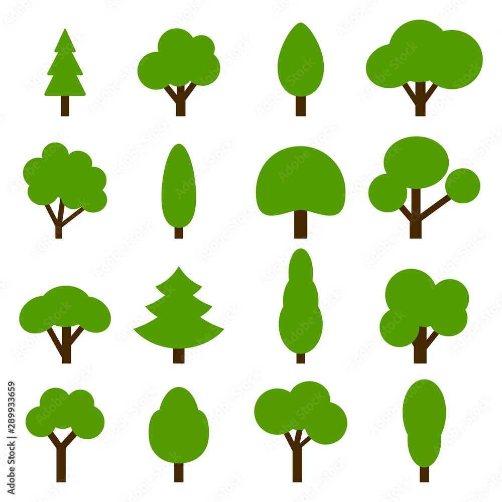 Vector collection green trees icon.