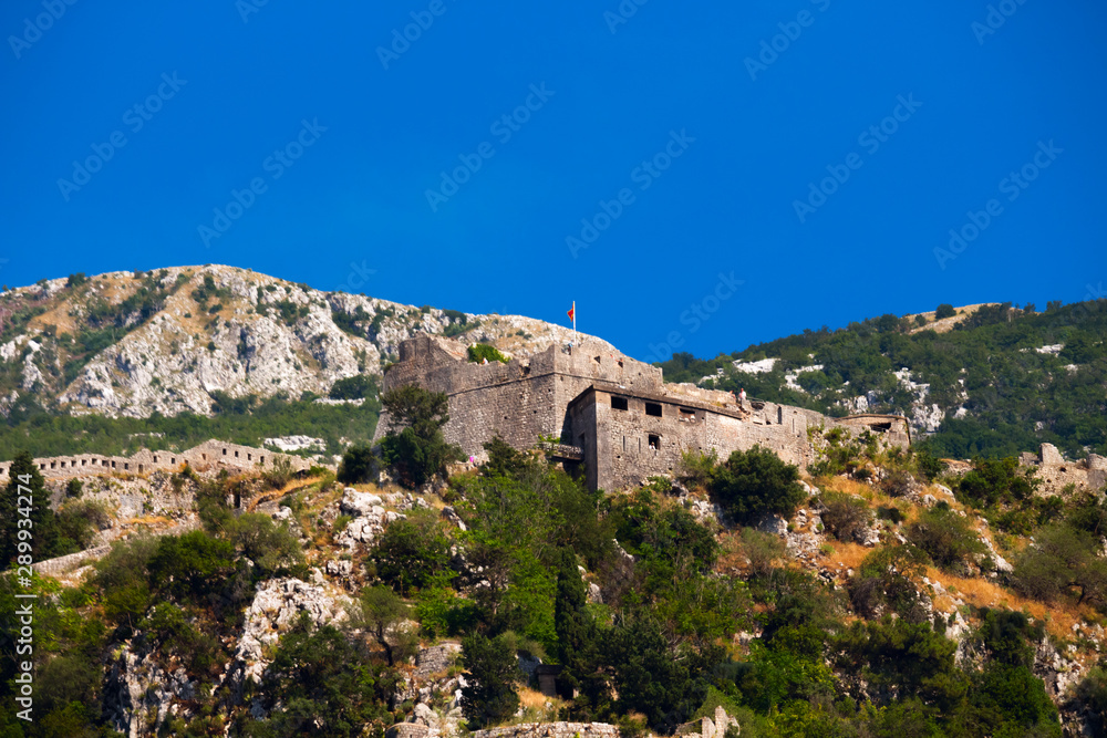 Ancient St John Fortress in the mountains of  Kotor city at Montenegro.
