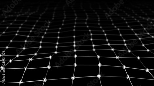 Perspective grid. Detailed lines on black background. 3d rendering.