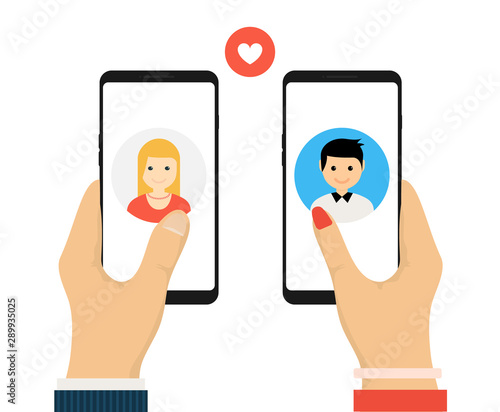 Dating app online mobile concept. Female male profile flat design. Couple dating match for relationship