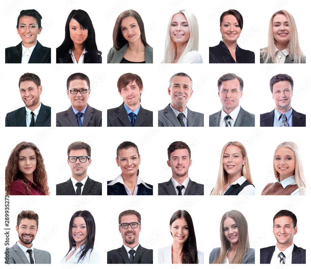 collage of portraits of business people isolated on white collage of portraits of business people isolated on white