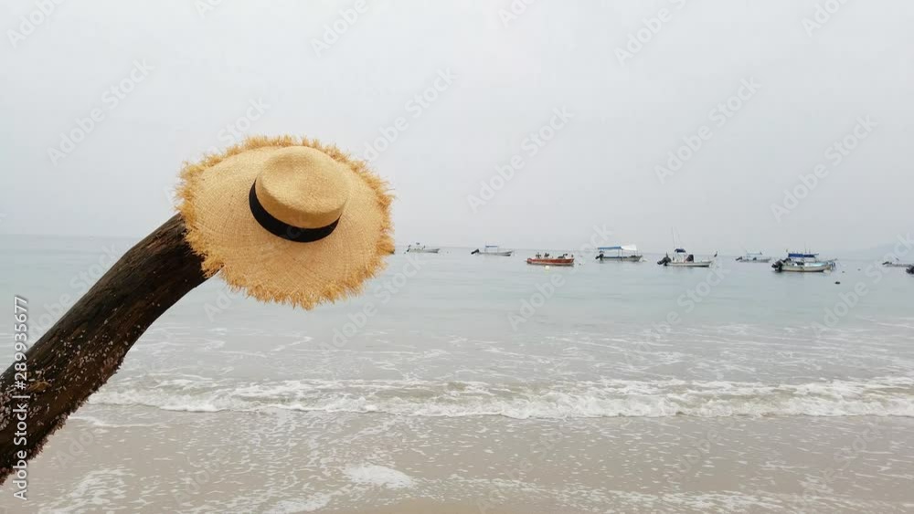 girl's hat and ocean background girl's hat and ocean background